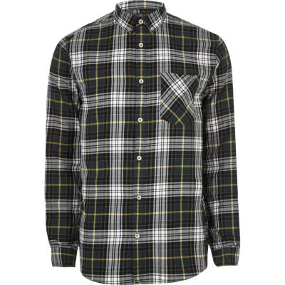 Green and white casual check shirt
